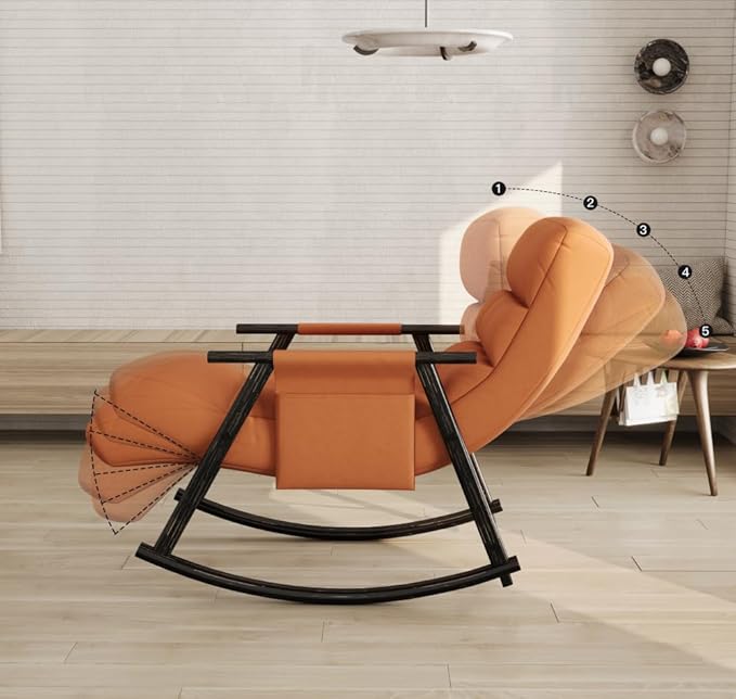 Rocking Chair Rocking Chair with Adjustable High Back and Side Pocket Rocking Accent Armchair for Living Room Bedroom Balcony Offices Orange