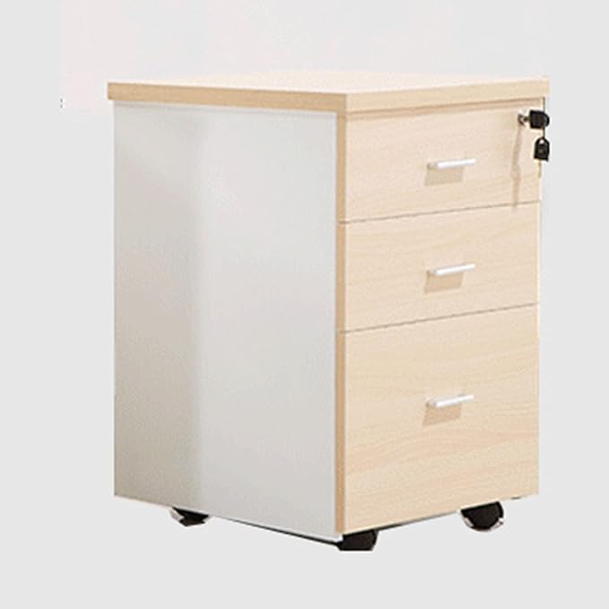 Mobile File Cabinets - Desktop Storage Box with Drawers - Wooden Nightstand Office Document Cabinet Storage Cabinet 3 Drawers and 5 WheelsC