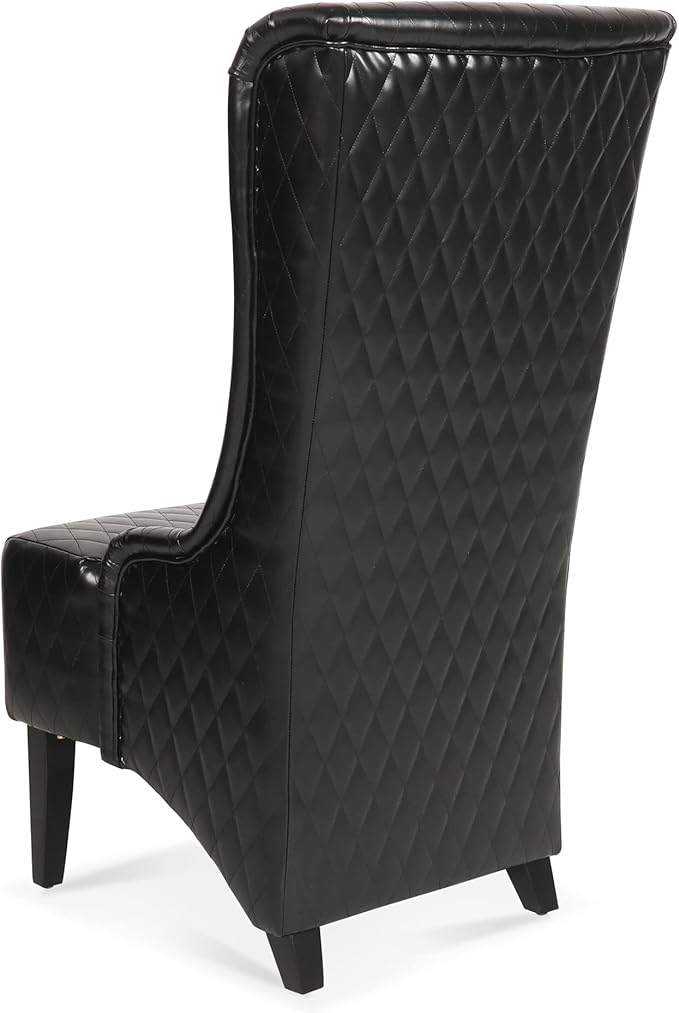 23.03 Wide Faux Leather High Back Accent Chair Comfy High Wingback Chair Living Room Chair with Soft Padded Wooden Legs Modern Side Chair for Living Room Bedroom Black