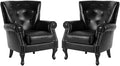 MOJAY PU Leather Accent Chair Set of 2 Modern Armchair Living Room Chair Upholstered Club Chair with Rivet Trim Mid-Century Sofa Chair with Sturdy Wood Legs for Bedroom (Black)