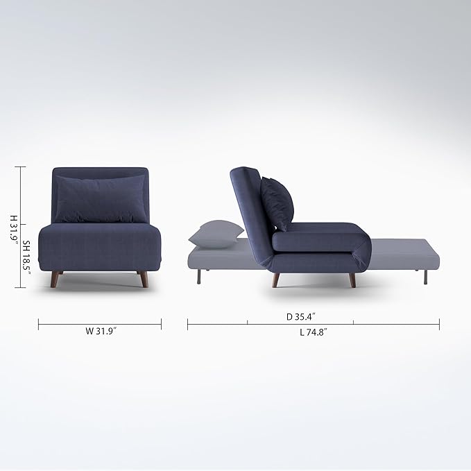Convertible Sleeper Chair 3 in 1 Folding Single Chair Sleep Turns into Bed Sofa Bed for Adults Foldable Twin Chaise Lounge for Living Room Bedroom Sturdy Wood Frame and Easy Assembly