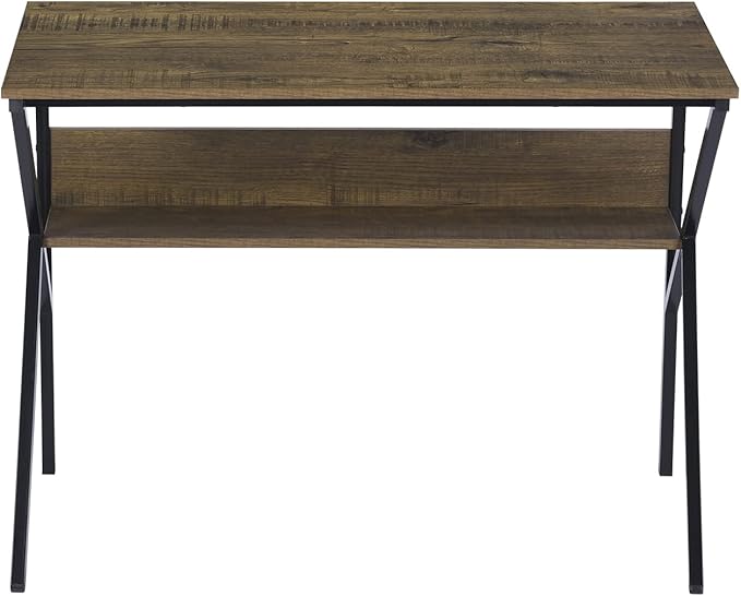 Homy Casa Industrial Computer Desk with Storage Shelf 39.4 Writing Table with X-Frame Metal Legs Retro Wood Grain Finish Home Office Workstation