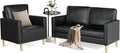 AILEEKISS Mid-Century Sectional Sofa Set for Living Room Faux Leather Office 2 Pcs Couch Set with Armrest Modern Upholstered Loveseat Couches (1-Seater+2-Seater Black)