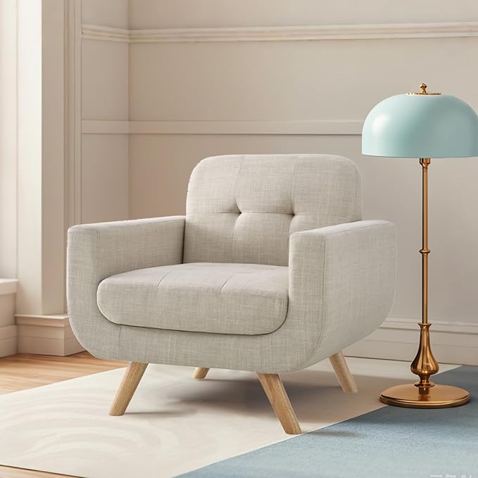 Rosevera Elena Contemporary Accent Armchair with Linen Upholstery Living Room Furniture Pearl