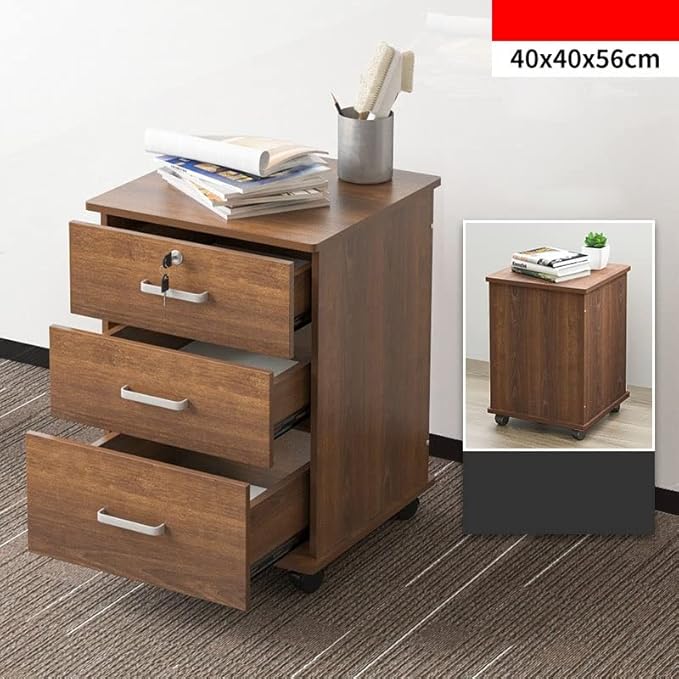 Desktop Storage Box with Drawers - Mobile File Cabinets for A4 Size Office Supplies Storage Box Wooden Nightstand Office Document Cabinet Storage CabinetE