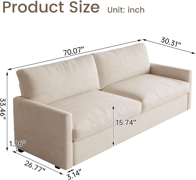 70.07 Loveseat Sofa Modern Deep Seat Love Seat Couch Comfy 2-Seater Sofa with Thickened Cushion &amp Armsrest Durable Sofa for Living Room Bedroom Home Office Beige