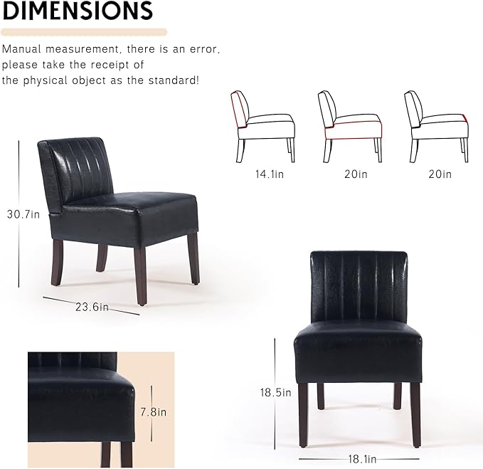 Gaussen Armless Accent Chairs Set of 2 Upholstered Comfy Chairs for Living Room and Vanity with Solid Wood Legs Black