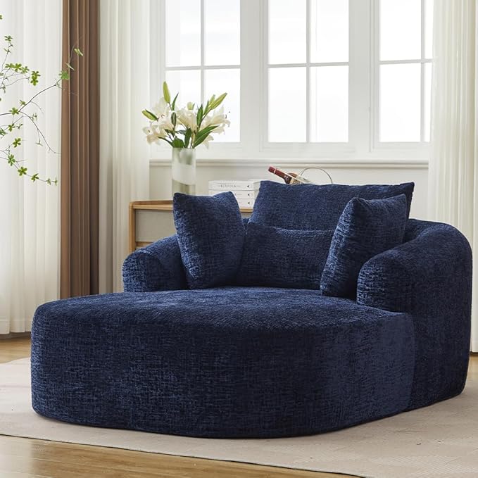 65.7 Oversized Chaise Longue Chair Indoor Modern Upholstered Corduroy Deep Seat Sofa Bed with Throw Pillows and Armrests Sleeper Sofa Couch for Living Room (Blue)
