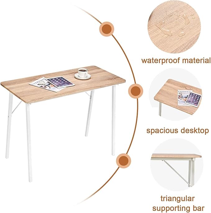 Small Computer Desk Study Writing Table for Home Office I Shaped Black Modern Desk Office Laptop Desk Sturdy Work Table PC Wood Computer Table Gaming Desk with Black Metal Frame - 39.4L* 18.9W* 29.1H