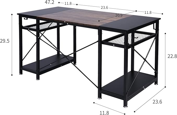 Computer Home Office Desk 48 inch Desk with 4 Storage Shelves &amp Hooks Study Simple Computer Desk with Splice Board Student Study Desk Laptop Table for Home Office Bedroom Gaming Room