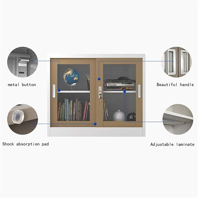 File Cabinet Glass Sliding Door File Cabinet with Lock File Cabinet Information Cabinet Under Desk Storage(Color:B)