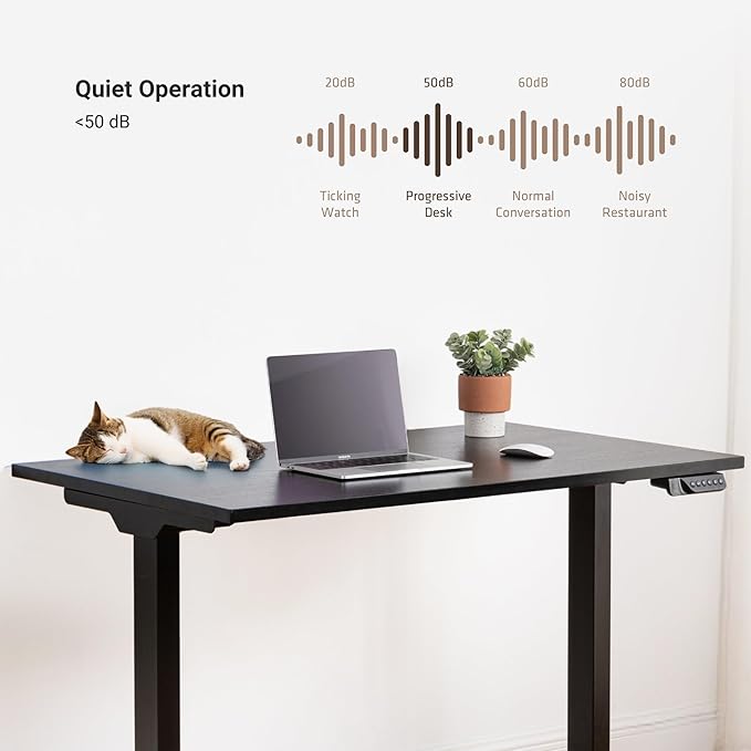 Progressive Desk Stand Up Electric Standing Desk Compact Home Office Table Black Frame and Warm White MDF Tabletop Prime Ryzer 42 x 24