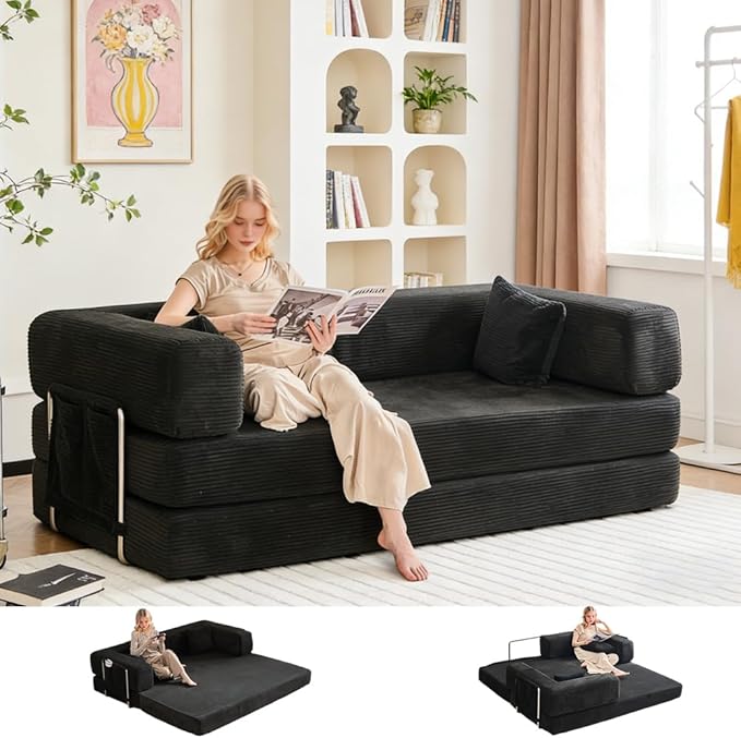 Multi-functionalcorduroy Sofa Bed Crafted from Corduroy Fabric is Ideal for Apartments and Living Rooms. Sleeper Sofa Couch Folding futon or Foldable Floor Convertible Floor Studio | Multi-functiona