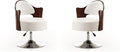 Manhattan Comfort Bopper Adjustable Swivel Accent Chair Set of 2 with 360° Turn Upholstered in Faux Leather with Polished Chrome Base Modern Design for Living Room &amp Home Office White