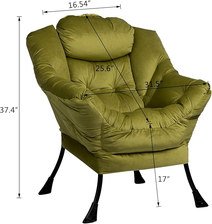 HollyHOME Lazy Chair with Armrest and Side Pocket Comfy Accent Lounge ChairLeisure Sofa Armchair for Living Room Bedroom Dorm or Small Spaces Oversized Reading Sofa ChairVelvet Olive Green