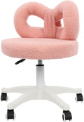 Cute Bow Backrest Chair Pink Make-up Chair Height Adjustable Roller Chair with 5 Wheels Armless Dressing Chair Small Upholstered Accent Chair Desk Chair for Bedroom Living Room