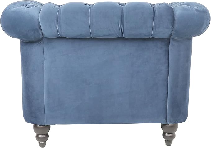 LEVNARY Velvet Chesterfield Chair Mid-Century Modern Single Sofa Chair with Button Tufted Backrest and Nailhead Decor Tufted Upholstered Rolled Armchair for Home Bedroom Reading Room (Blue)