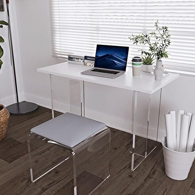 Acrylic Computer Desk With Clear Base Modern Console Table Dining Table Home Office Desk for Study (Black)