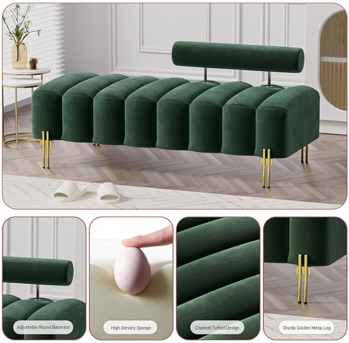 Small Loveseat Sofa Couch 52.2 Modern Velvet Mini Couch for Bedroom with Golden Legs Upholstered Settee Bench with Adjustable Back for Living Room Office Compact Space Emerald Green