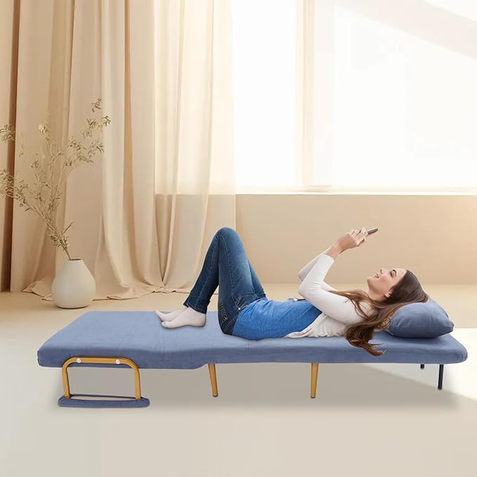 Sleep Chair Bed Convertible Sleeper Chairs for Adults 5-Position Recliner &amp 286lbs Capacity Blue Folding Sofa Bed with Adjustable Backrest &amp Pillow for Small Space Office