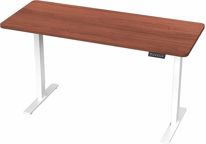 VIVO Electric 60 x 24 in Standing Desk Memory Height Adjustment 1B Series Holds 220 lbs One-Piece Dark Walnut Top White Frame DESK-KIT-1W6D