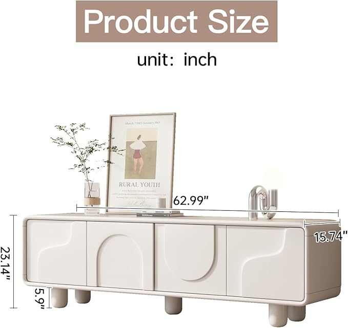 62.99 Modern TV Stand for 55/60/65 inch TV Entertainment Center with StorageTV and Media Consol for Living RoomSide Cabinet with Cord HolesCream White