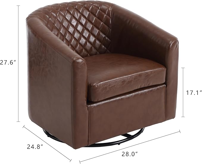 Modern Swivel Rocker Accent Chair Armchair Round Swivel Barrel Chair 360° Rotating and Glide Back and Forth Brown PU Leather