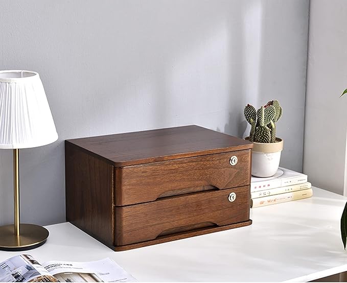 Desktop File Cabinet - Solid Wood Storage Box - Desktop Organizer Wooden Desktop Drawer Cabinet Desktop Storage Box with Lockable Drawers Office Supplies A4/RECE2 Drawer