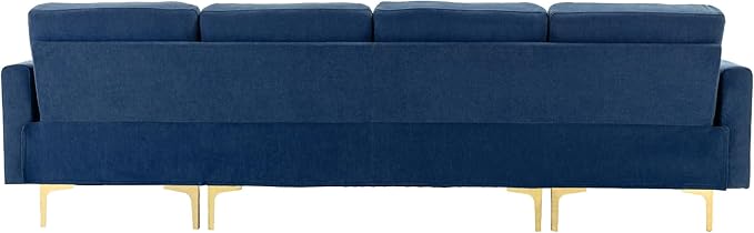 Merax Velvet L-Shape Sofa 4 Seat with Chaise and Movable Ottoman 110.6 Sofa Couch for Living Room Apartment Office (Blue)