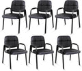 CLATINA Leather Guest Chairs Set of 6 Desk Chair No Wheels Office Reception with Padded Arms for Office Conference Waiting Room Black