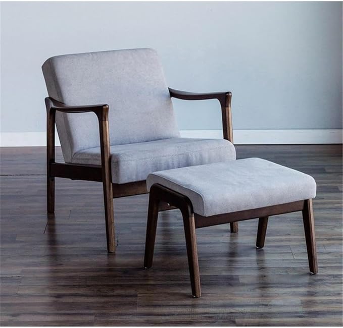 Trent Home Contemporary Lounge Chair 29 H x 27.5 W x 34 D Solid Rubberwood Frame Medium Brown Finish Light Gray Polyester Upholstered Cushions Accent Chair for Living Room or Bedroom Use