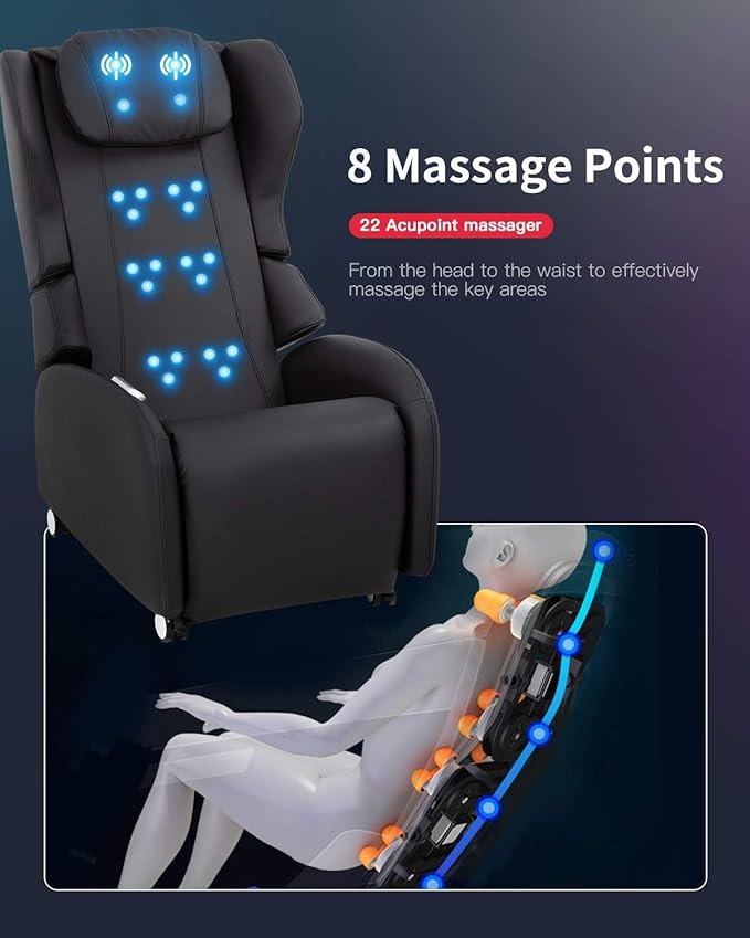PayLessHere Recliner Chair Full Body Shiatsu Massage Chair with 3-Speed Folding Backrest Electric Massage Chair Easy to Move for Living Room Bedroom Office Black