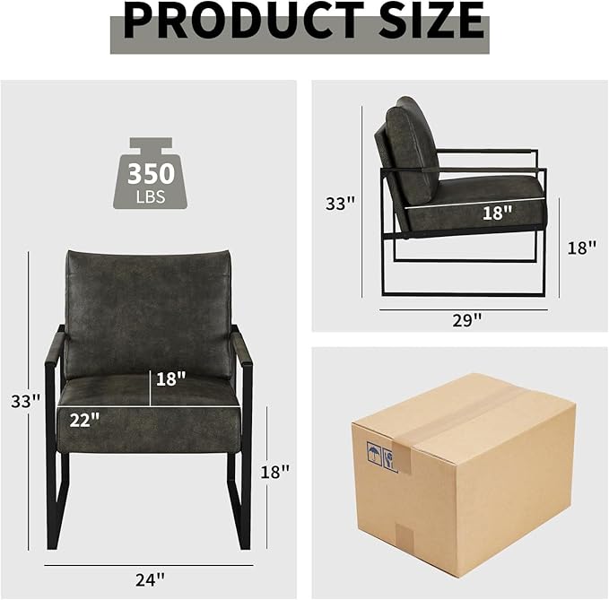 CANMOV Modern Accent Chair Set of 4 PU Leather Armchair with Metal FrameComfy Single Reading Chair with Soft Padded Backrest and Cushion for Living Room BedroomReading RoomOfficeDark Grey
