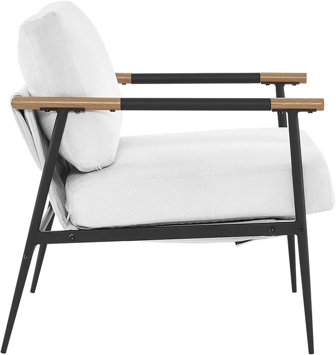 MIRASON Accent Arm Chair for Living Room Mid Century Modern Accent Reading Side Chair Upholstered Lounge Chair with Comfy Cushion and Metal Frame for Bedroom Office (Beige)