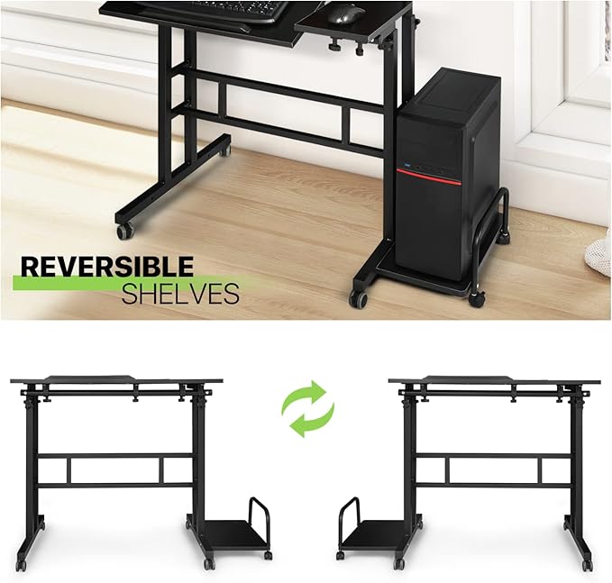 Magshion Standing Desk with Wheels Height Adjustment from 28 to 45 Sit to Stand Up Mobile Computer Desk Rolling Laptop Cart for Home Office Walking Pad Writing and Gaming Black