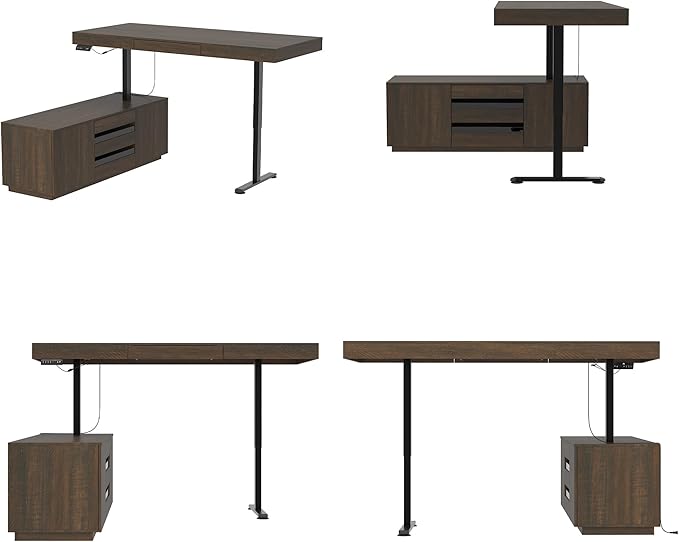 L Shaped Electric Standing Desk 29.1-44.1 Height Adjustable Reversible Computer Desk with 4 Drawers and Storage Cabinet Memory Study Writing Gaming Table for Home Office Brown