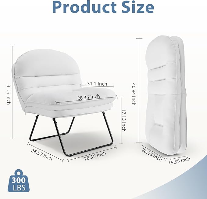 DUMOS Comfy Saucer ChairPU Leather Foldable Chairs for Bedroom Dorm &amp Gaming Fashion Floor Chair with Back Support for Small SpacesWhite