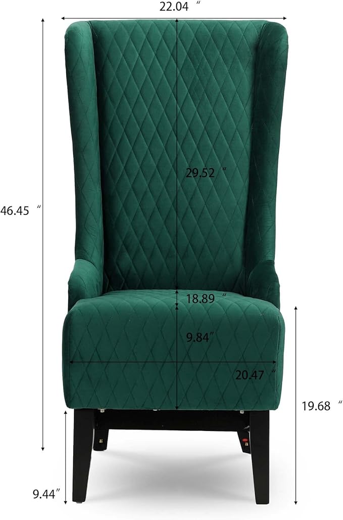 Henf Velvet Modern Wingback Accent Chair Green Comfortable Fabric Covering 20.5W x 18.9D x 46H