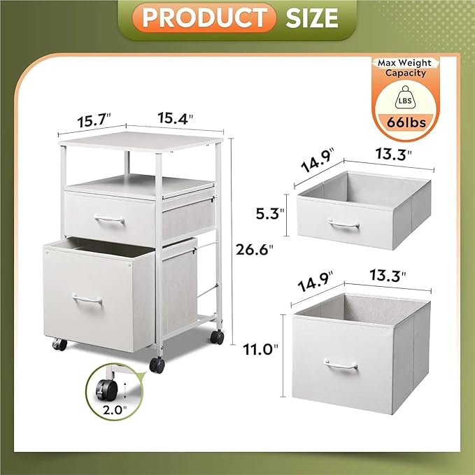 Mobile File Cabinet 2 Drawer Mobile File Cabinet Rolling Printer Stand with Open Storage Shelf