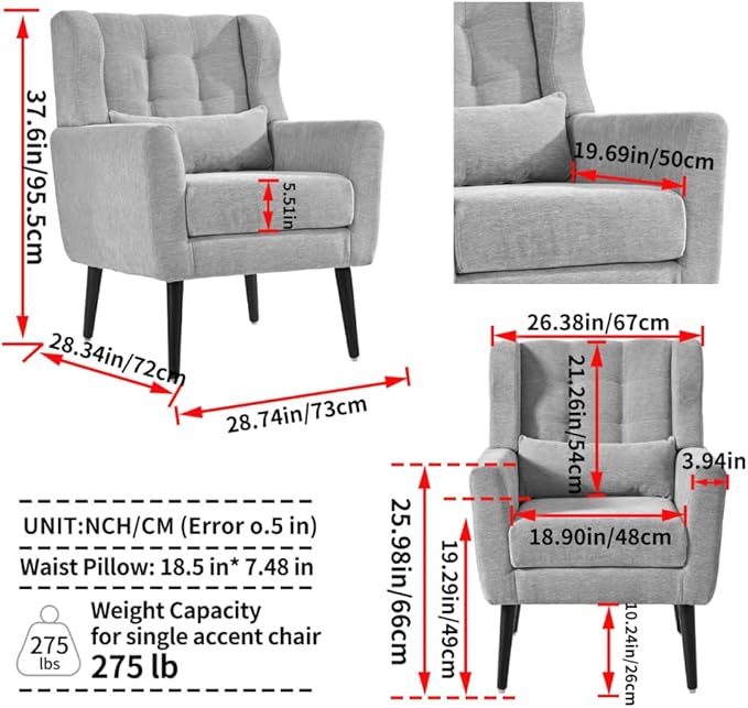 Modern Accent ChairChenille Arm Chairs for Living RoomUpholstered Mordern ArmchairComfy Soft Padded Lounge Chair in Small Space Bedroom w/Pillow Solid Wood Leg (Olive Green + Chenille)