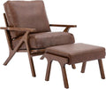 chairus Mid-Century Modern Brown Faux Leather Accent Chair with Ottoman Comfy Upholstered Lounge Armchair with Removable Cushion &amp Solid Wood Frame Retro Reading Chair for Living Room Bedroom Of