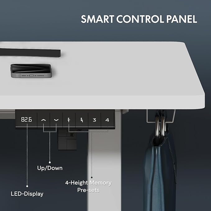 FLEXISPOT One-Piece Electric Standing Desk 48 x 24 Inches Adjustable Desk with Seamless Desktop Memory Controller Height Adjustment (White Frame + White Desktop 2 Packages)