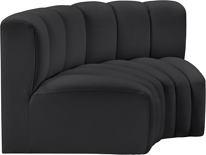 Meridian Furniture 101Black-S2B Arc Collection Modern | Contemporary Modular Sofa with Soft Black Vegan Leather Deep Channel Tufting Modular Design 60 W x 33 D x 30 H Black