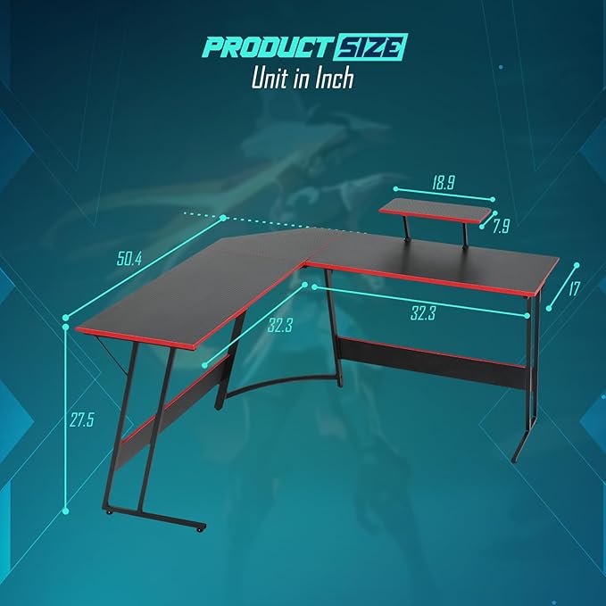 Corner Computer DeskL Shaped DeskGaming Desk with Large Monitor Stand &amp Carbon Fiber Surface Home Office Study Writing WorkstationSpace-SavingBlack