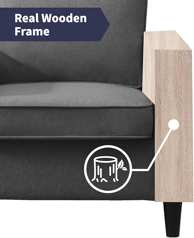 Modern Armchair Single SofaUpholstered Sofa ChairsLinen Comfy Arm Chair with 4 Storage PocketsLiving Room Chair Bedroom Chair for Small SpaceDark Grey