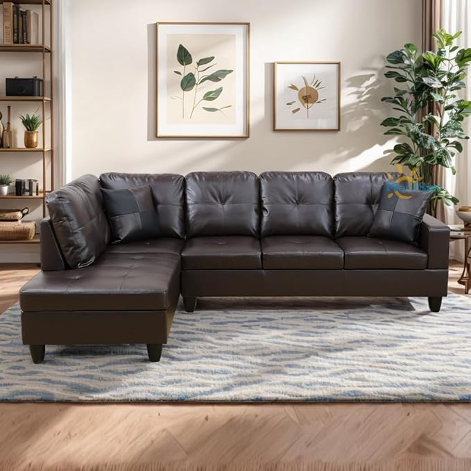 L-Shaped Combination Sofa Set Luxurious Synthetic Leather Living Room Sofa Suitable for Living Rooms Bedrooms Apartments and Offices