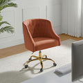 Velvet Office Chair with Gold Base Modern Cute Desk Chair Comfortable Adjustable Swivel Task Chair for Home Office Living Room Bedroom Vanity Study Coral