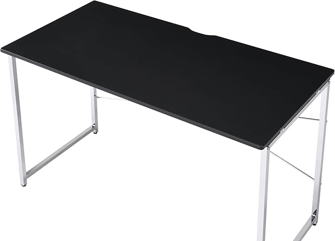 Black and Chrome Writing Work Study Desk with Sled Base Four-Tier Shelf Bookcase for Study and Home Office