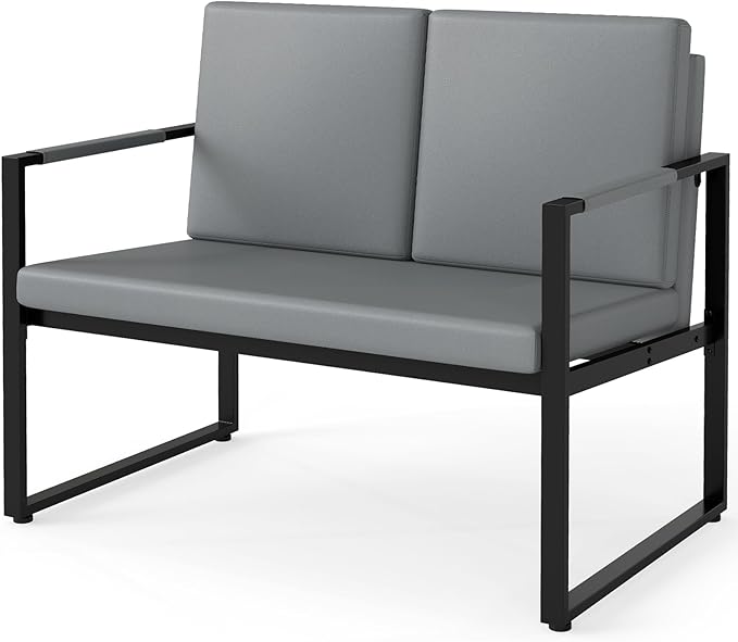 Giantex Modern Loveseat Sofa 2-Seater Sofa with Solid Metal Frame &amp Removable Back Cushions Spacious Seat &amp Supportive Armrests Indoor Couch for Living Room Bedroom Office (Gray)