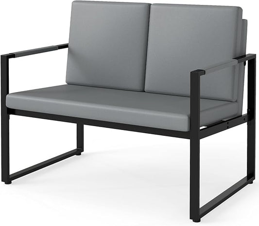 Giantex Modern Loveseat Sofa 2-Seater Sofa with Solid Metal Frame &amp Removable Back Cushions Spacious Seat &amp Supportive Armrests Indoor Couch for Living Room Bedroom Office (Gray)